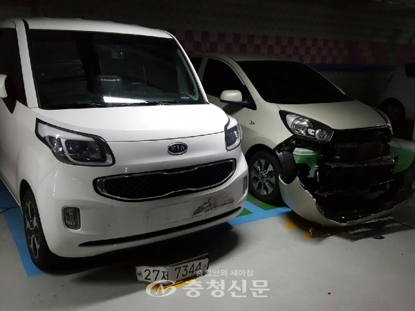11일 엄마 차량을 운전한 초등학교 3학년 A군이 파손한 대전 동구청 지하주차장에 주차된 차량.