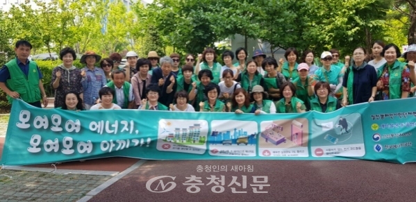 27일 대전시새마을회가 대전시청네거리에서 '모여모여 에너지, 모여모여 아끼자!' 하절기 에너지절약 절전 시범캠페인을 하고 있다.