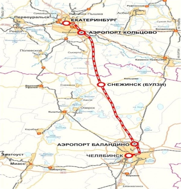 ▲러시아 우랄고속철도 첼랴빈스크~예카테린부르크 노선도. (제공=한국철도시설공단)
