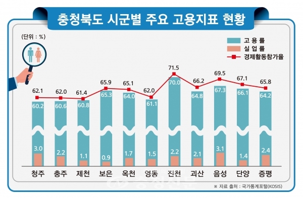 충북 시·군별 주요 고용지표 현황 그래프. 사진=진천군 제공