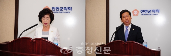 (왼쪽부터) 김기복, 이재명 의원. (사진=진천군의회 제공)