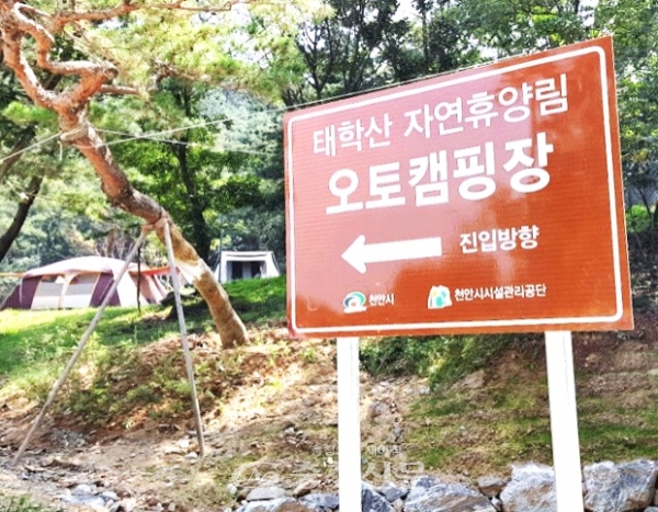 ‘지역민 홀대’라는 비난여론이 일고 있는 '천안시 태학산 자연휴양림 오토캠핑장' (사진=장선화 기자)