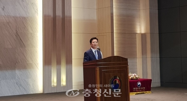 한재연 제55대 대전국세청장이 15일 청사 컨벤션홀에서 취임사를 밝히고 있다. (사진=박진형 기자)