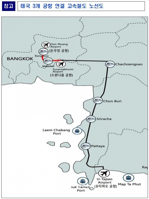 태국 3개 공항 연결 고속철도 노선도 (사진=한국철도시설공단 제공)