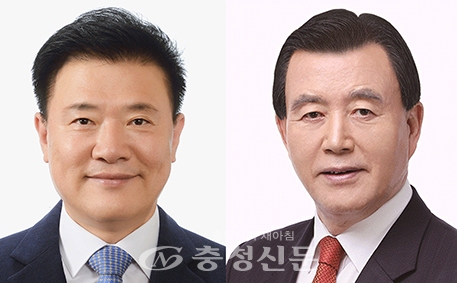 (왼쪽부터)더불어민주당 김학민 후보, 미래통합당 홍문표 후보.