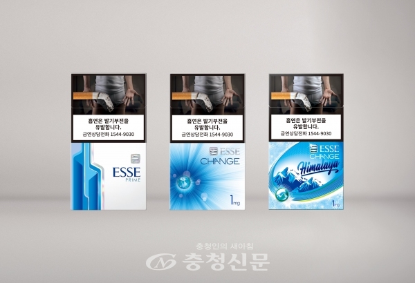KT&G의 초슬림 담배 에쎄(ESSE) 국내 판매 대표 제품. 왼쪽부터 에쎄 프라임, 에쎄 체인지 1mg, 에쎄 체인지 히말라야. (사진=KT&G제공)