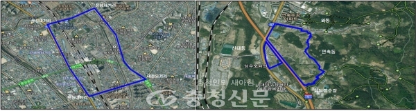 대전 혁신도시 대상지. 왼쪽부터 동구 대전역세권지구, 대덕구 연축지구.(사진=대전시 제공)
