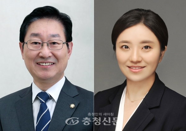 왼쪽부터 박범계 더불어민주당 국회의원, 국민의힘 김소연 대전 유성을 당협위원장.