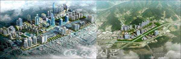 대전 혁신도시 입지인 대전역세권지구(왼쪽)과 대덕연축지구.(충청신문DB)