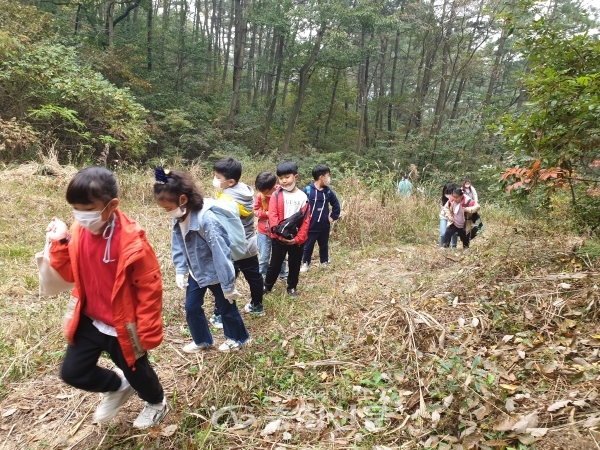서남초등학교는 22일 서천교육지원청 건강 프로그램인 '걷쥬'전교생 걷기 행사를 가졌다.(사진=서천교육청 제공)
