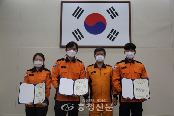왼쪽부터 김수민 소방교, 이상민 소방사, 박도영 소방사. (사진=천안서북소방서 제공)