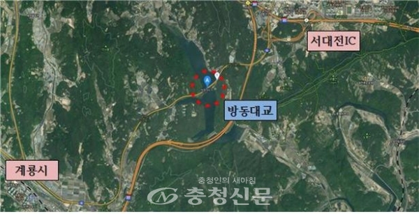 대전 유성구 방동대교 보수보강공사 위치도.(사진=대전시 제공)