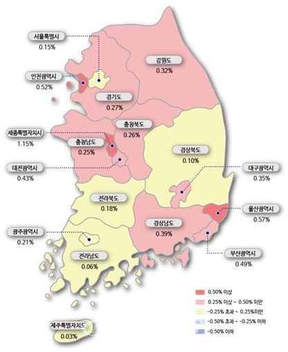 11월 3주 시도별 아파트 전세가격지수 변동률. (자료제공=한국감정원)