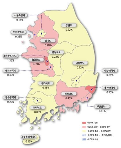 11월 4주 시도별 아파트 전세가격지수 변동률. (자료제공=한국감정원)
