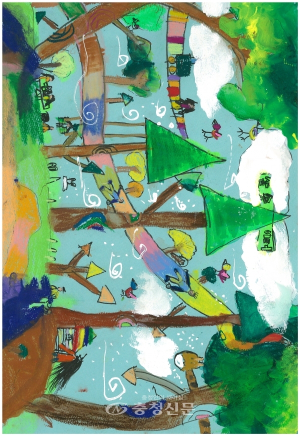 산림복지 어린이 그림 공모전에서 대상을 수상한 김도윤 어린이의 '숲속 놀이터' 작품 (사진=한국산림복지진흥원 제공)