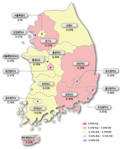 1월 1주 시도별 아파트 매매가격지수 변동률. (자료제공=한국부동산원)