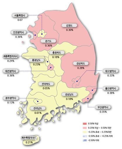 1월 2주 시도별 아파트 매매가격지수 변동률. (자료제공=한국부동산원)