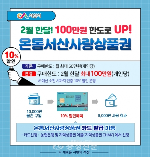 온통서산사랑상품권 한도 100만원으로 UP 카드뉴스(서산시 제공)