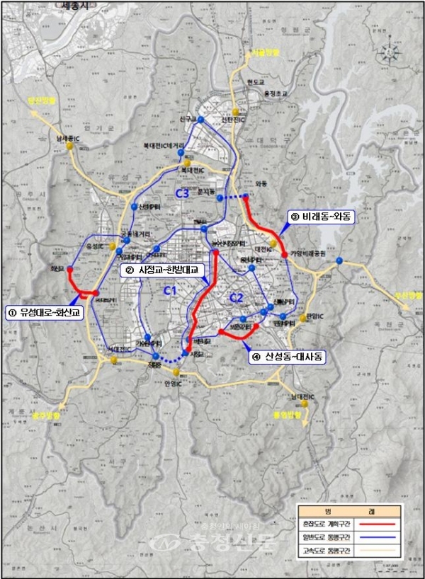 대전시는 25일 대도시권광역교통위원회(이하‘대광위’)가 확정한 ‘제4차 대도시권 교통혼잡도로 개선계획(2021~2025)’에 대전시에서 건의한 신규 도로사업 4건이 모두 반영됐다고 밝혔다.(사진=대전시 제공)
