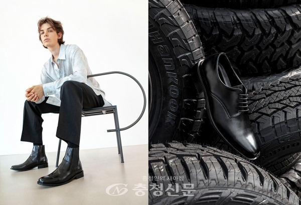 한국타이어와 야세가 협업해 제작한 폐타이어 재활용 신발. (사진=한국타이어 제공)