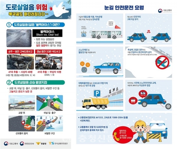 도로 살얼음 위험 및 교통사고 예방 수칙-눈길 안전운전 요령 인포그래픽(국토부 제공)