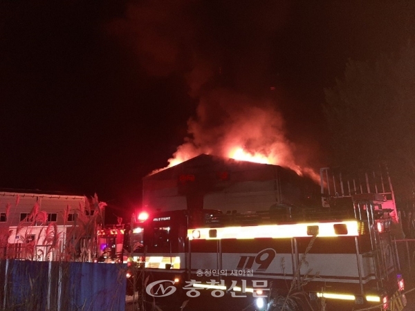 1일 밤 10시 13분경 세종시 전동면의 한 공장에서 화재가 발생했다.(사진=세종소방본부 제공)