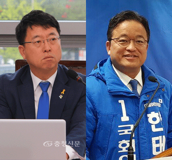 왼쪽부터 천안시의회 이종담 의원, 한태선 전 천안시장 후보(사진=장선화 기자)