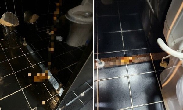 지난달 31일 부산 서면의 한 매장을 운영하는 업주 측이 올린 폐쇄회로(CC)TV 캡처본. 업주 측은 해당 손님이 개방 화장실을 사용한 뒤 화장실이 더럽혀졌다고 주장했다. /사진='아프니까 사장이다' 갈무리