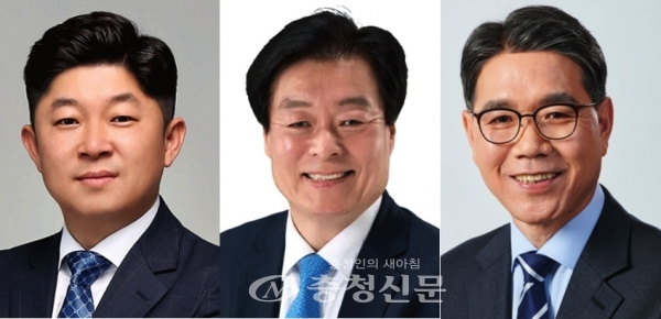 ▲ 왼쪽부터 김영수, 이규희. 이재관 예비후보 (사진=장선화 기자)