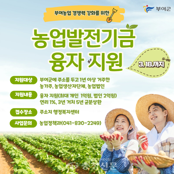 부여군, 2025년 농업발전기금 융자지원 접수 < 부여 < 충남 < 기사본문 - 충청신문 부여군, 2025년 농업발전기금 융자지원 접수