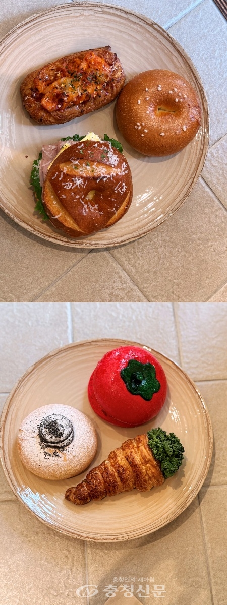 위부터 불닭파이, 소금빵 베이글, 블랙라벨햄버터 라우겐샌드위치, 토마토바질크림치즈베이글샌드위치, , 흑임자크림베이글, 대파크림치즈 당근파이 (사진=김해인 기자)
