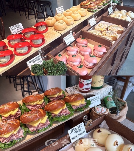 매장의 빵 진열대, 시선을 사로잡는 대표 메뉴들 (사진=김해인 기자)