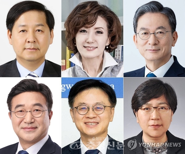 ▲위 왼쪽부터 구윤철 기획재정부 장관 후보자, 이진숙 교육부 장관 후보자, 정성호 법무부 장관 후보자. 아래 왼쪽부터 윤호중 행정안전부 장관 후보자, 김정관 산업통상자원부 장관 후보자, 정은경 보건복지부 장관 후보자. (연합뉴스)