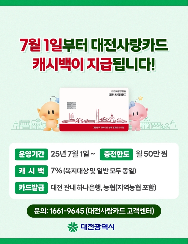 ▲지역화폐 ‘대전사랑카드’가 7월부터 운영을 재개한다. (대전시 제공)