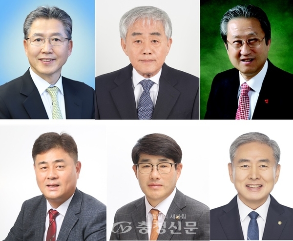 ▲상단 오른쪽부터 김병순 대전부의장, 김종욱(동구)·송영진(중구) 협의회장 하단 오른쪽부터 김덕건(서구)·이상욱(유성구)·박흥용(대덕구) 협의회장.